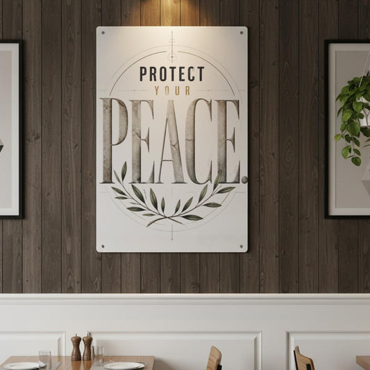 Protect Your Peace Metal Sign – Minimalist Motivational Wall Decor