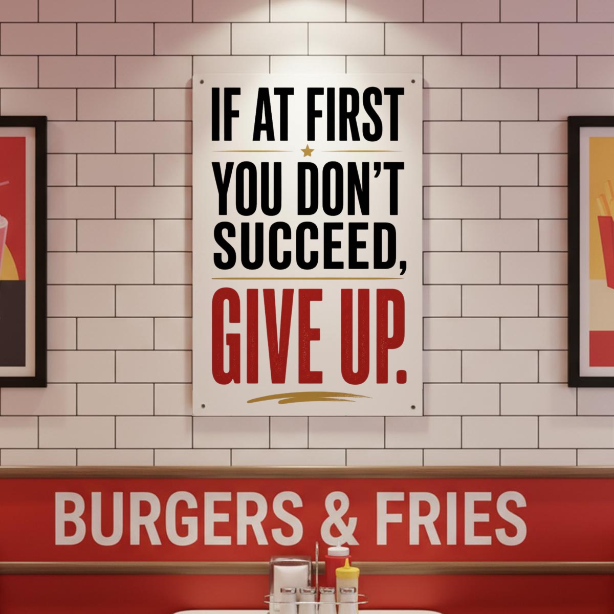 If at First You Don’t Succeed Give Up Metal Sign – Funny Sarcastic Wall Decor