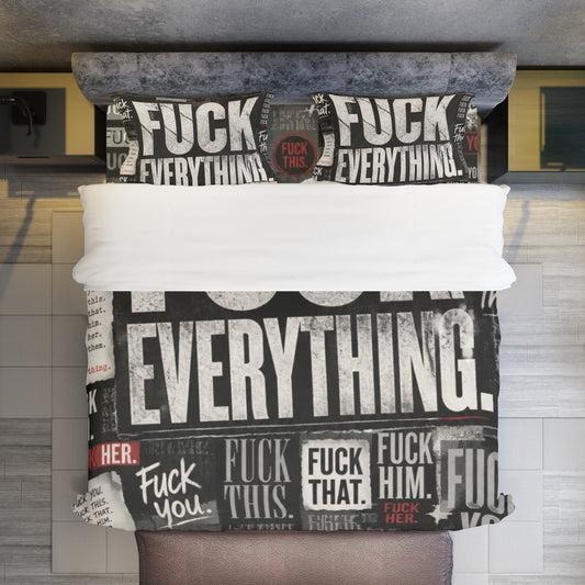 "Fuck Everything" Bedding Set – Funny Adult Comforter Cover Set | Gothic Grunge Bedroom Decor