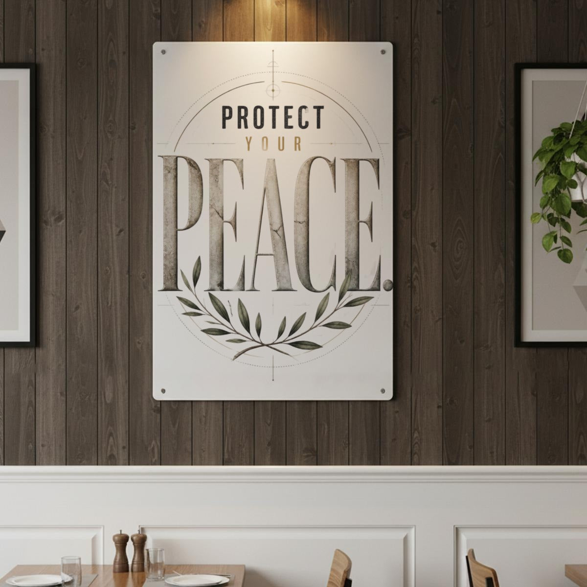 Protect Your Peace Metal Sign – Minimalist Motivational Wall Decor