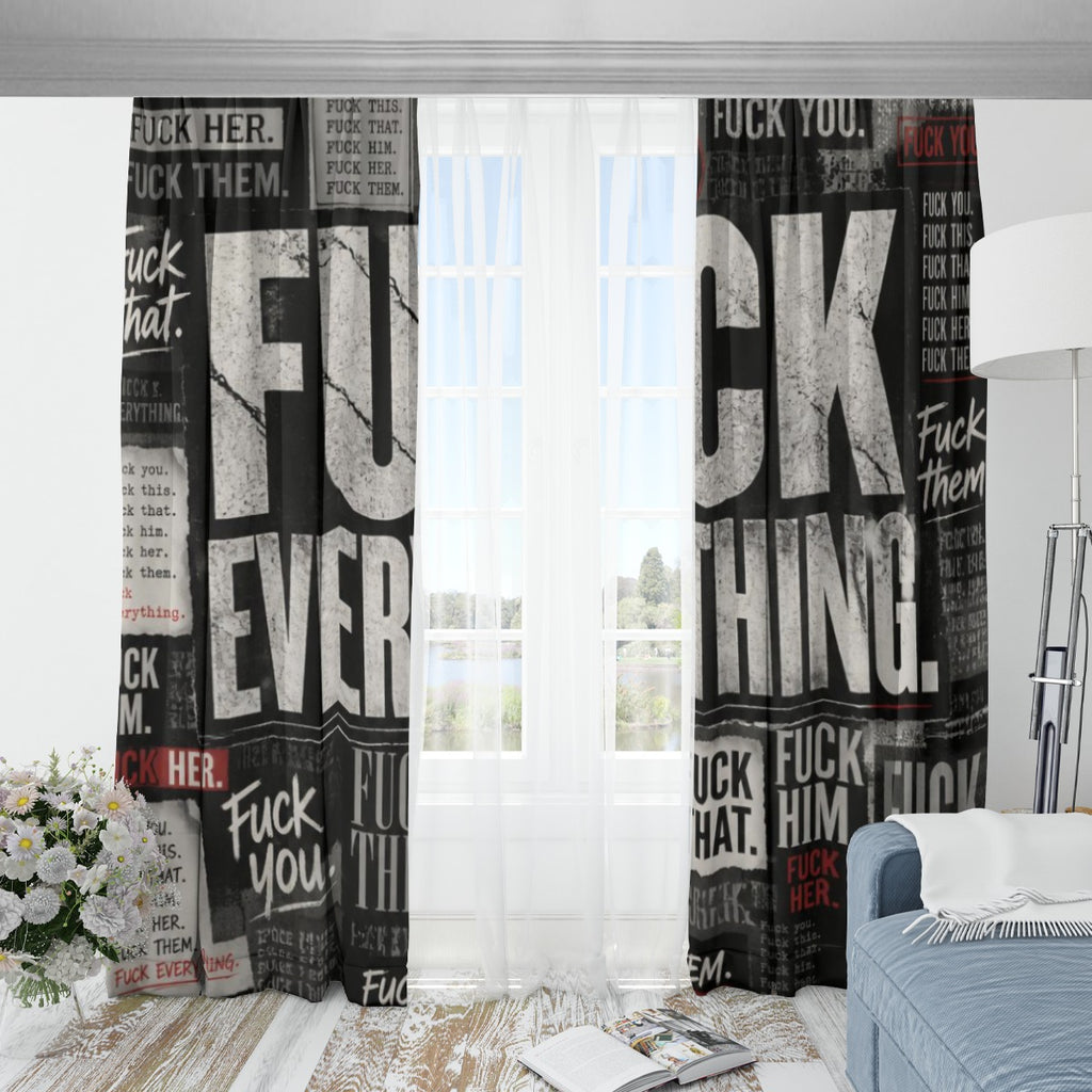 "Fuck Everything" Blackout Curtains – Funny Adult Grunge Window Panels | Gothic Home Decor