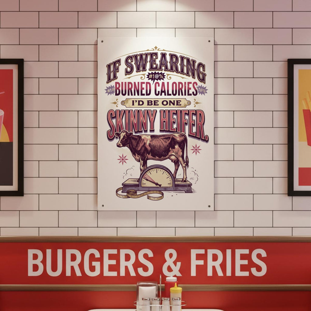 If Swearing Burned Calories Metal Sign – Skinny Heifer Funny Cow Wall Decor