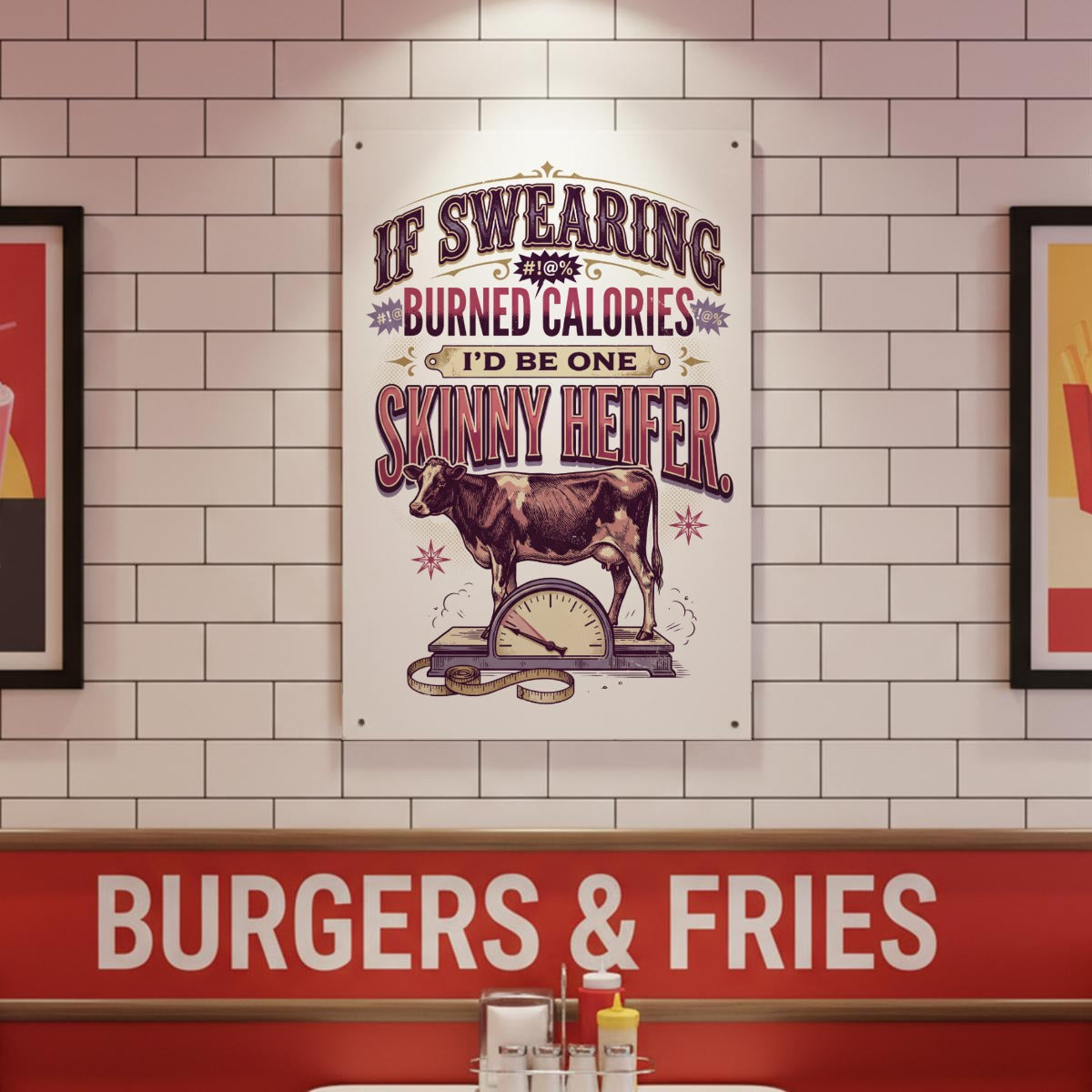 If Swearing Burned Calories Metal Sign – Skinny Heifer Funny Cow Wall Decor