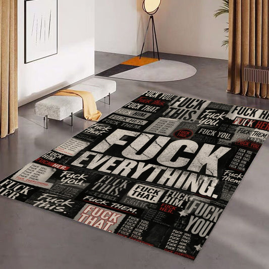"Fuck Everything" Grunge Area Rug – Funny Adult Floor Mat | Gothic Home Decor | Non-Slip Polyester R