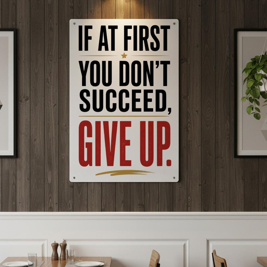 If at First You Don’t Succeed Give Up Metal Sign – Funny Sarcastic Wall Decor