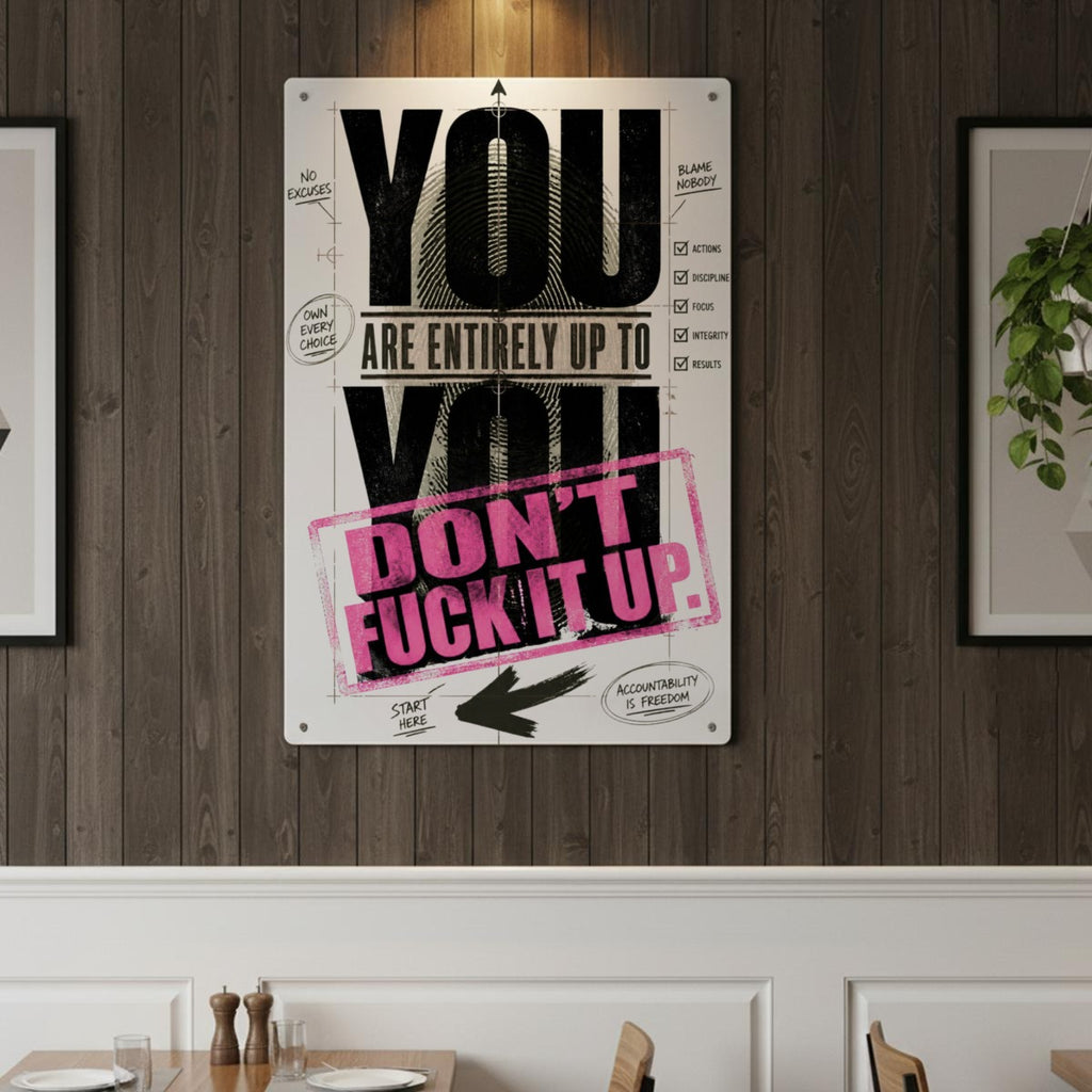 You Are Entirely Up to You Metal Sign – Don’t Fuck It Up Motivational Wall Decor