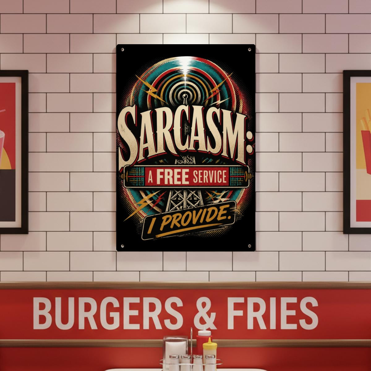 Sarcasm A Free Service I Provide Metal Sign – Funny Retro Wall Decor