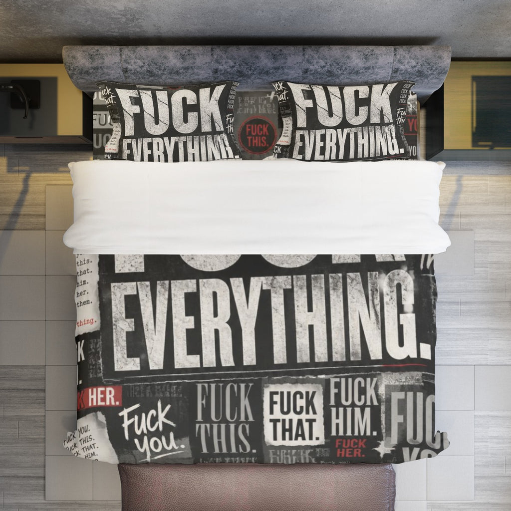 "Fuck Everything" Bedding Set – Funny Adult Comforter Cover Set | Gothic Grunge Bedroom Decor