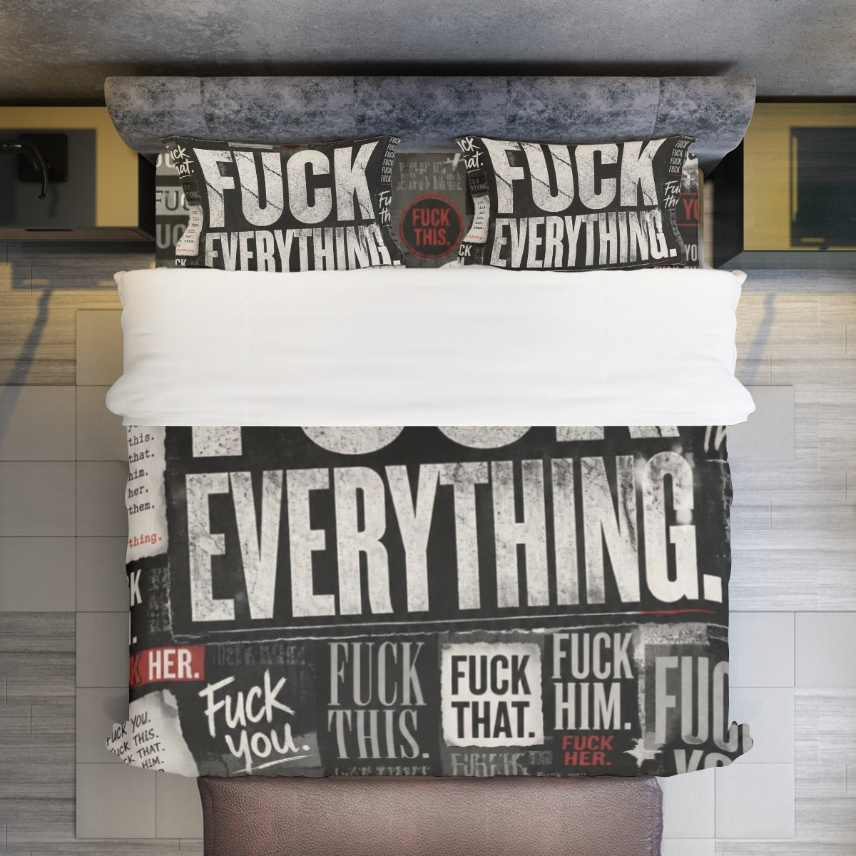 "Fuck Everything" Bedding Set – Funny Adult Comforter Cover Set | Gothic Grunge Bedroom Decor