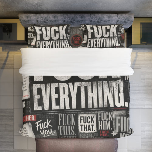 "Fuck Everything" Bedding Set – Funny Adult Comforter Cover Set | Gothic Grunge Bedroom Decor
