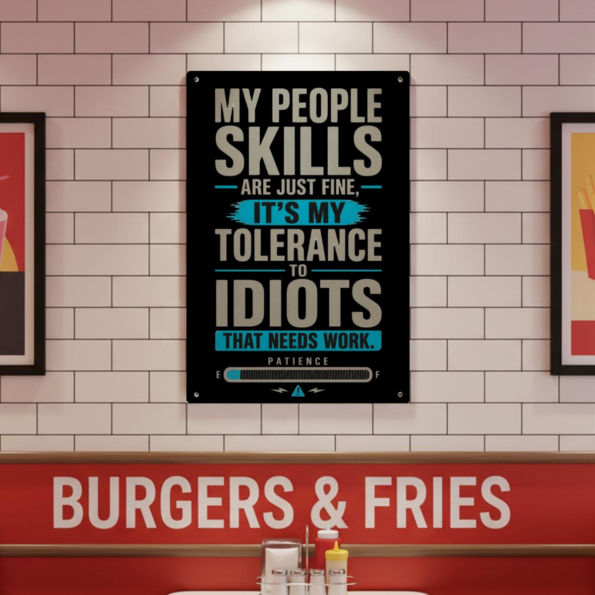 My People Skills Are Just Fine Metal Sign – Tolerance to Idiots Funny Wall Decor
