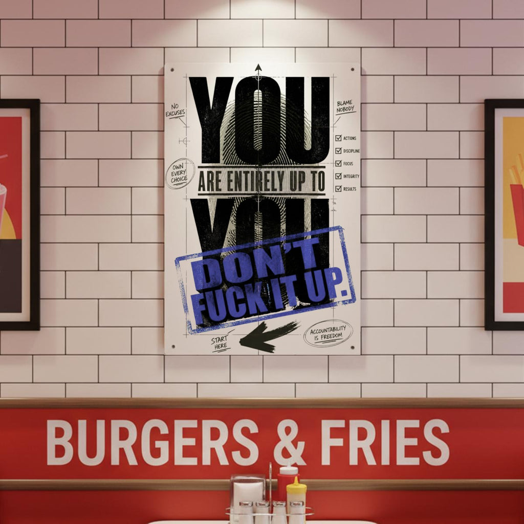 You Are Entirely Up to You Metal Sign – Don’t Fuck It Up Blue Motivational Wall Decor