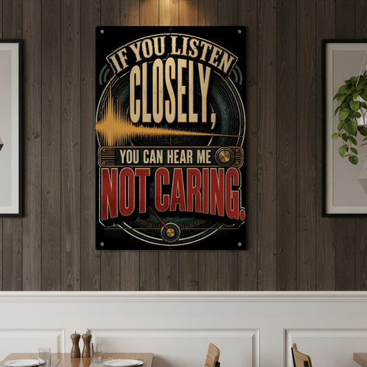 If You Listen Closely Metal Sign – You Can Hear Me Not Caring Funny Wall Decor