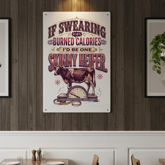 If Swearing Burned Calories Metal Sign – Skinny Heifer Funny Cow Wall Decor