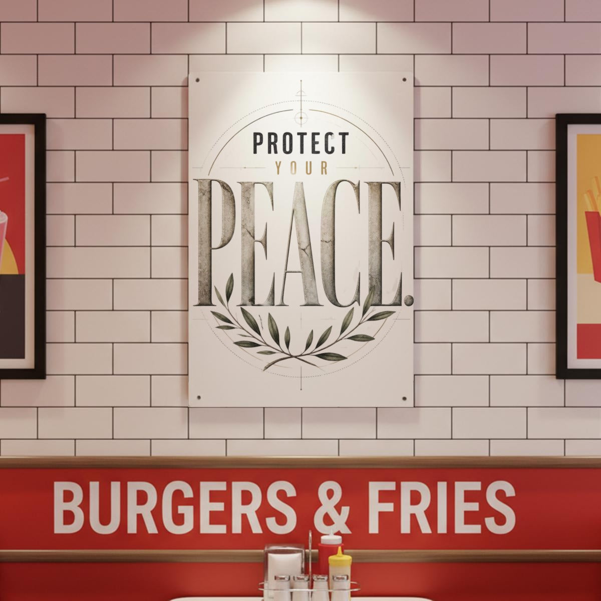Protect Your Peace Metal Sign – Minimalist Motivational Wall Decor