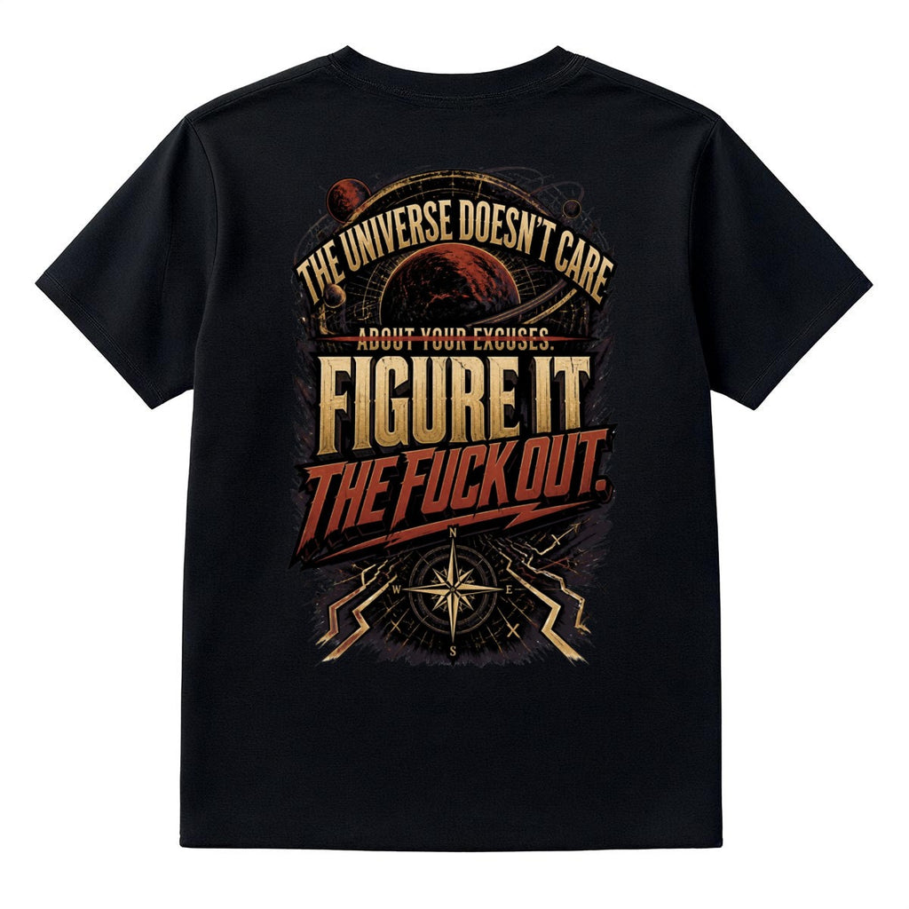 The Universe Doesn't Care About Your Excuses. Figure It the Fuck Out. – Motivational Graphic T-Shirt