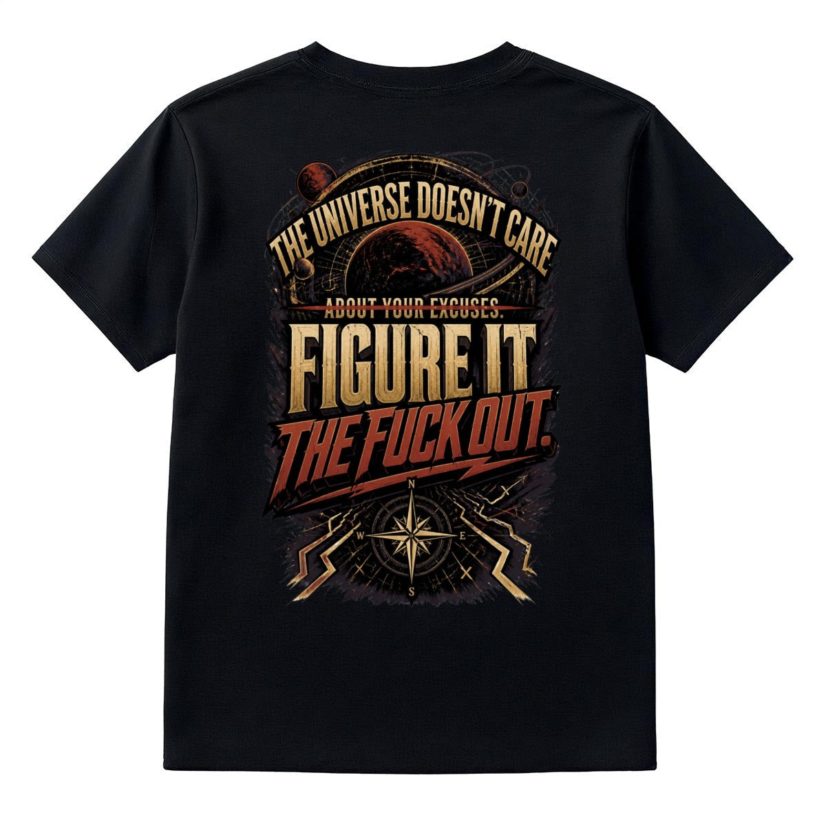 The Universe Doesn't Care About Your Excuses. Figure It the Fuck Out. – Motivational Graphic T-Shirt