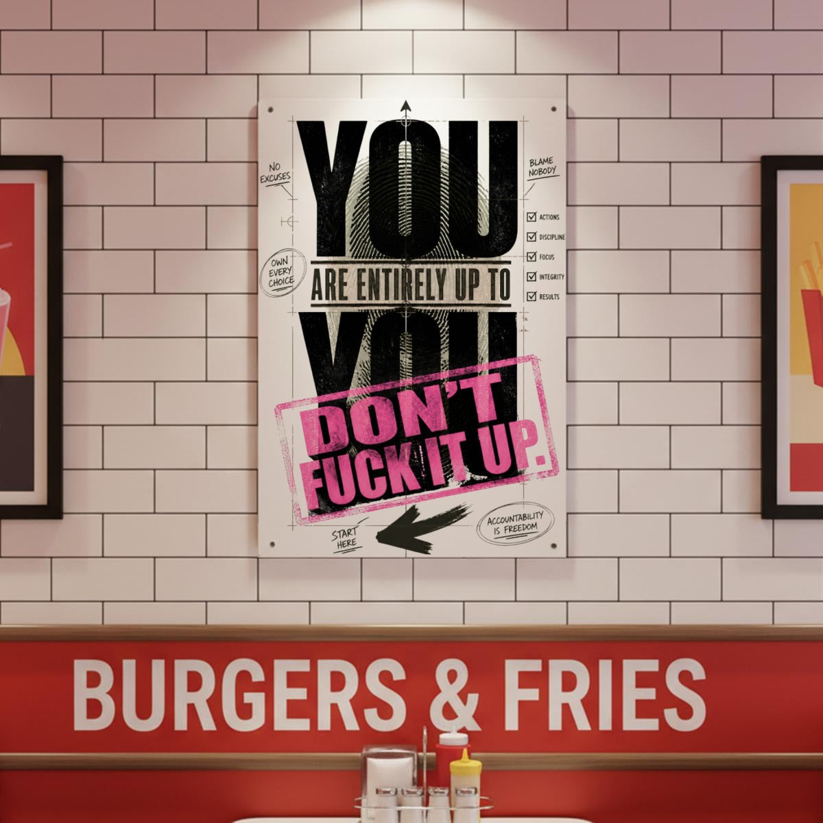 You Are Entirely Up to You Metal Sign – Don’t Fuck It Up Motivational Wall Decor